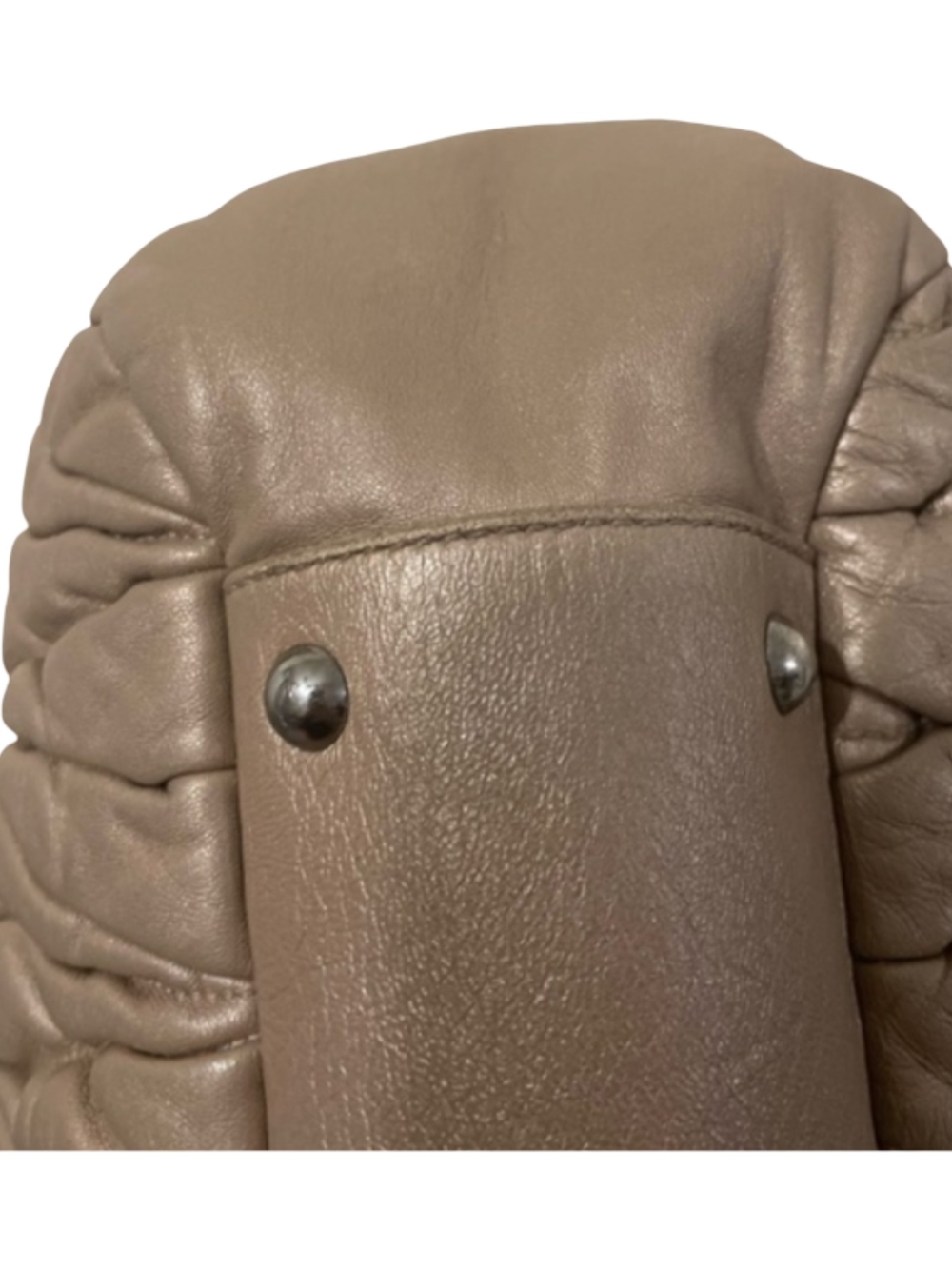 Miu Miu Matelasse Taupe Quilted Ruched Leather Satchel Shoulder Bag Purse Soft - Picture 13 of 16